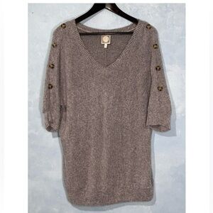 Trueself Heathered Lavender V-Neck Super Soft Fuzzy Pullover Knit Top L